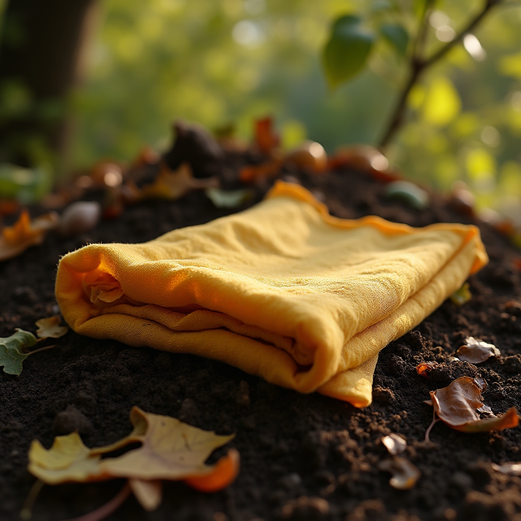 Bienenwachstuch auf einem Komposthaufen im Garten, natürliche Umgebung
